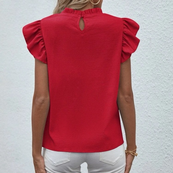 Red butterfly sleeve ruffle blouse - Picture 3 of 6